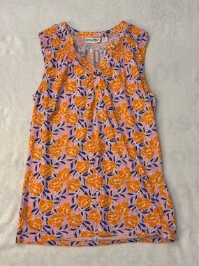 Kiwi Fresh Floral Sleeveless Top Small Pink Orange Button Front Tank